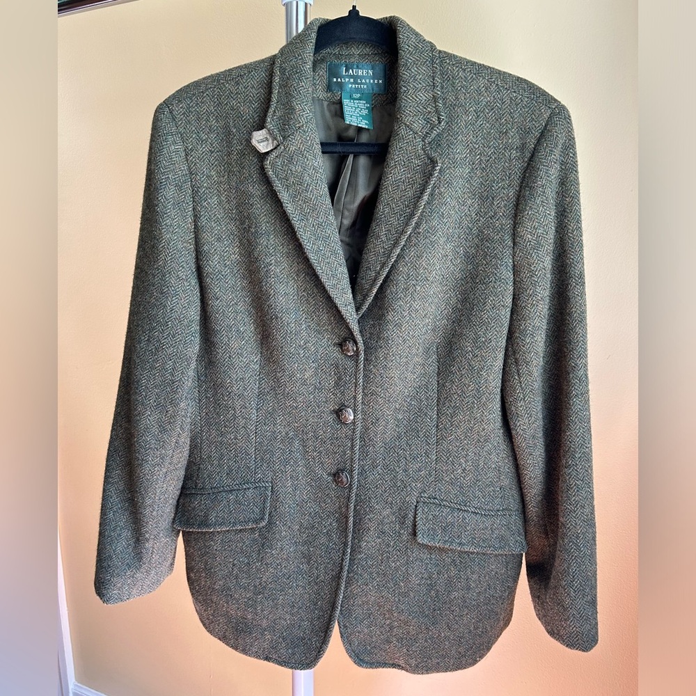 Ralph Lauren green wool herringbone blazer
